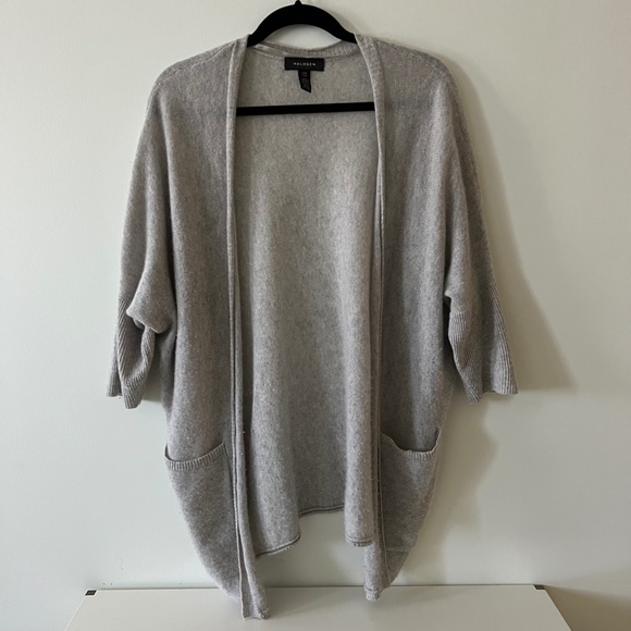Halogen One Size Gray Open Front 100% Cashmere 3/4 Sleeve Cardigan - Picture 4 of 10